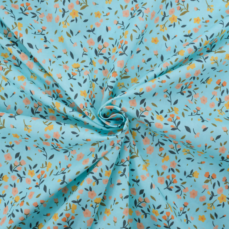 Popeline Imprimé Champêtre Bleu Ciel - Maison Klem